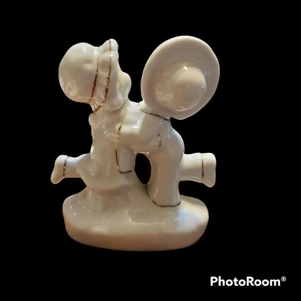 Sophia-Ann Porcelain Dancing Boy and Girl Figurine White with Gold trim.